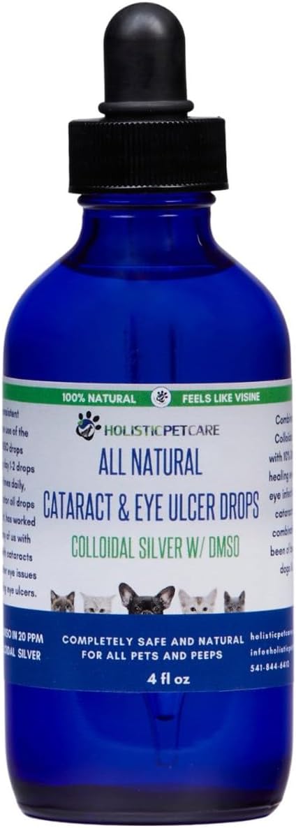 Eye Ulcer Drops - Colloidal Silver with DMSO Eye Drops for Dogs & Cat Eye Infections & Irritations - Eye Care Solution Reduces Cataracts - All Natural Pet Eye Health Care (4 oz)-PurrikoPets