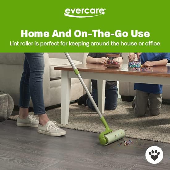 Evercare Pet Mega Lint Roller Value Pack with Two 50-Sheet Refills - Includes Refillable Lint Roller, Adhesive Sheets, Versatile Cleaning Uses, Home and On-The-Go Use, Extendable Handle-PurrikoPets