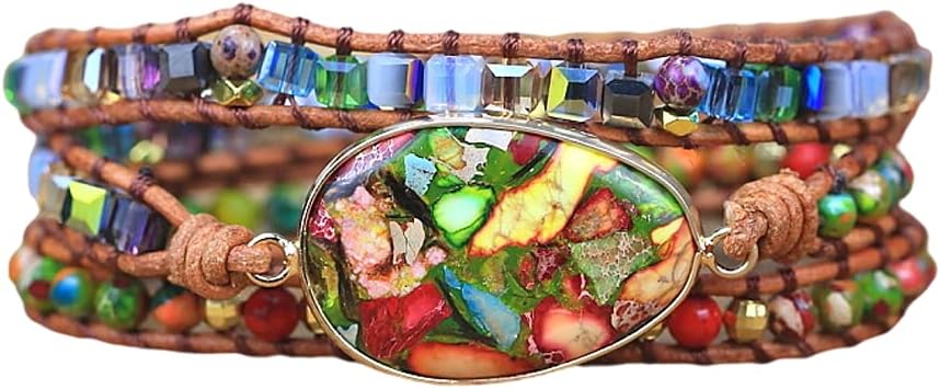 ZOSOJONA Women Wrap Bracelet Boho Natural Jasper Crystal Stone Beads Strand Bracelets