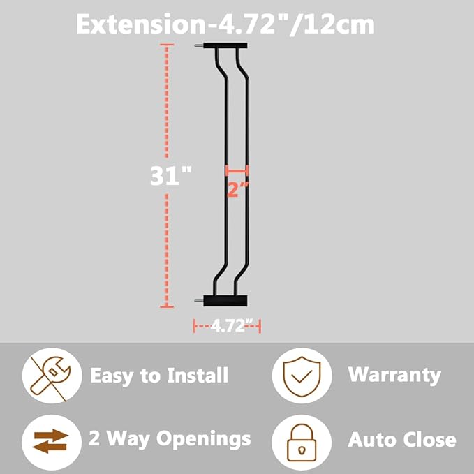 Fairy Baby Safety Gate 4.72 inch Extension for Walk Through Baby Gate Auto Close Child Safety Gates Extension Black-PurrikoPets