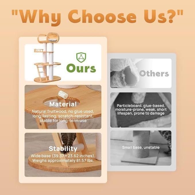 63.6'' Modern Cat Tree Indoor, Solid Wood Cat Tree with Scratching Post for Multi-Cat Families, Tall Cat Tower with Auxiliary Stairs, Huge Condo for Large Cats-PurrikoPets