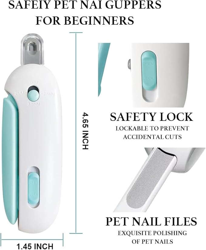 Adjustable Aperture Pet Blue Nail Clippers, Cat and Puppy Nail Trimmer with Grinding Nail File, Recommended by Pet Groomers, Safe to Avoid Over-Trimming, Professional Pet Nail Clippers for Beginners-PurrikoPets