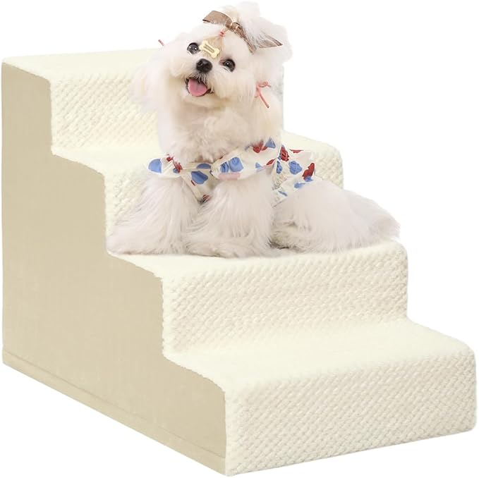 Dog Stairs for Small Dogs,17.5" H,4-Step Dog Steps for High Bed Couch and Sofa,Pet Stairs for Dogs and Cats Climbing with Non-Slip Bottom and Washable Cover,Beige-PurrikoPets
