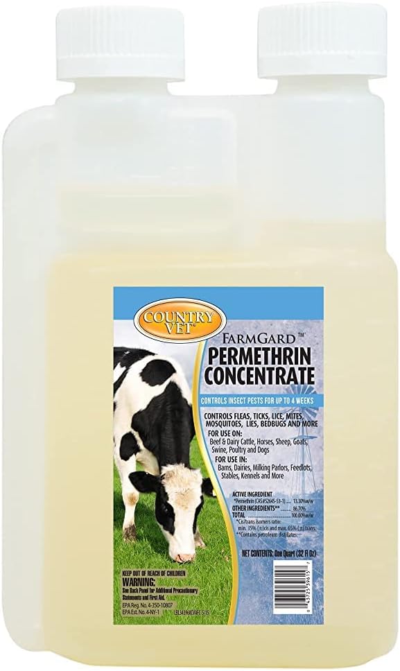FarmGard Permethrin Concentrate - 32 Ounce (Case of 6) 343961CVA - Gets Rid of Flies, Mosquitoes, Silverfish, Cockroaches, Fleas, Millipedes, Gnats, Fruit Flies, Ticks, Lice, Spiders-PurrikoPets
