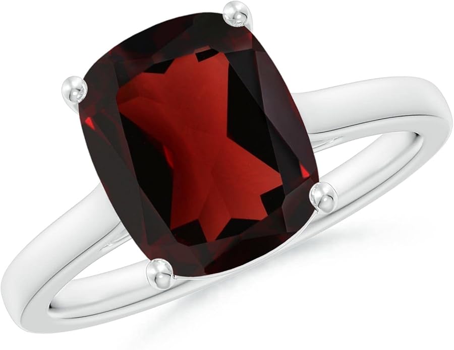 Angara Cushion Garnet Solitaire Ring in Sterling Silver/14K Solid Gold/Platinum | Natural Garnet Solitaire Ring for Women | January Birthday, Anniversary, Gemstone Jewelry Gift