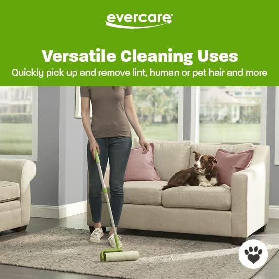 Evercare Pet Mega Lint Roller Value Pack with Two 50-Sheet Refills - Includes Refillable Lint Roller, Adhesive Sheets, Versatile Cleaning Uses, Home and On-The-Go Use, Extendable Handle-PurrikoPets