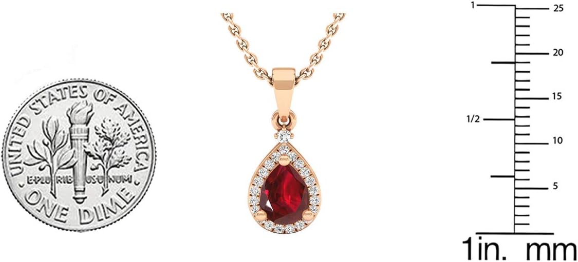 Dazzlingrock Collection 7X5mm Pear Lab Created Gemstone & Round White Natural Diamond Women Halo Teardrop Pendant, 10K Rose Real Solid Gold