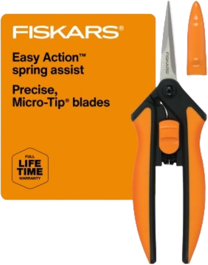 Fiskars Micro-Tip Pruning Snips - 6" Garden Shears with Sheath and Comfort Grip - Sharp Steel Blades - Quality Pruning Shears for Plants in Grow Tents and Hydroponics - Garden Tools-PurrikoPets