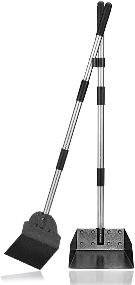 Dog Pooper Scooper,Tray and Spade Set Poop Scooper for Dogs, Adjustable Long Handle Metal Pooper Scooper with Bin for Pet Waste Removal, No Bending Clean Up for Medium and Large Dogs-PurrikoPets