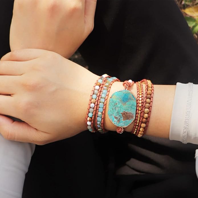 YGLINE Boho Handmade Wrap Leather Tube Crystal Stone Bracelet for Women