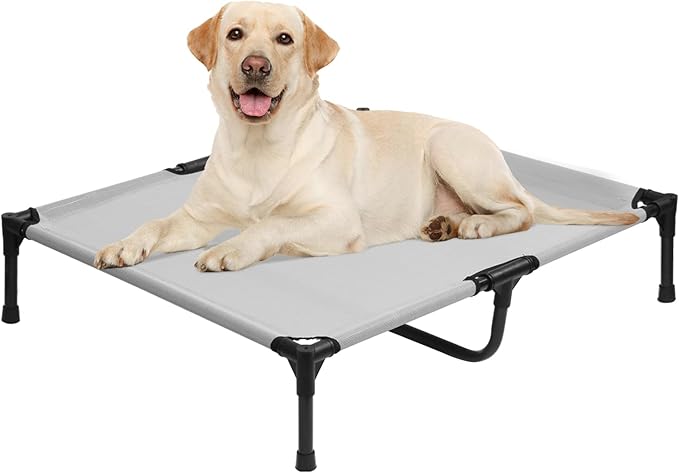 Elevated Dog Bed 42 Inch - Breathable Raised Pet Bed for Large Dogs, Waterproof Dog Cot Bed Easy to Assemble, Durable Portable Pet Cot with Non-Slip Feet, Grey-PurrikoPets
