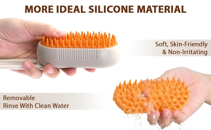 4-in-1 Cat Grooming Brush – Water Spray & Self-Cleaning Shedding Brush for Cats & Dogs – Pet Hair Removal & Massage Comb for Long & Short Hair (beige).-PurrikoPets