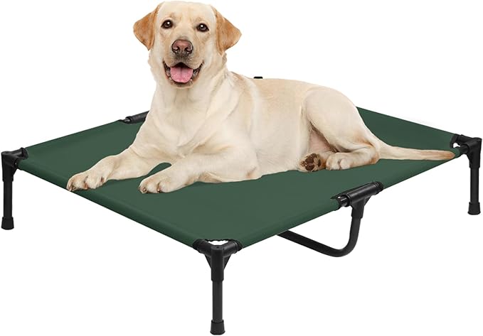 Elevated Dog Bed 42 Inch - Breathable Raised Pet Bed for Large Dogs, Waterproof Dog Cot Bed Easy to Assemble, Durable Portable Pet Cot with Non-Slip Feet, Green-PurrikoPets
