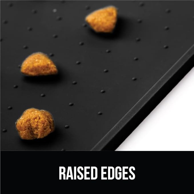 GORILLA GRIP 100% Waterproof Raised Edge BPA Free Silicone Pet Feeding Mat, Dog Cat Food Mats Contain Spills Protects Floors, Placemats for Cats and Dogs Water Bowl, Pets Accessories 16x10, Black-PurrikoPets