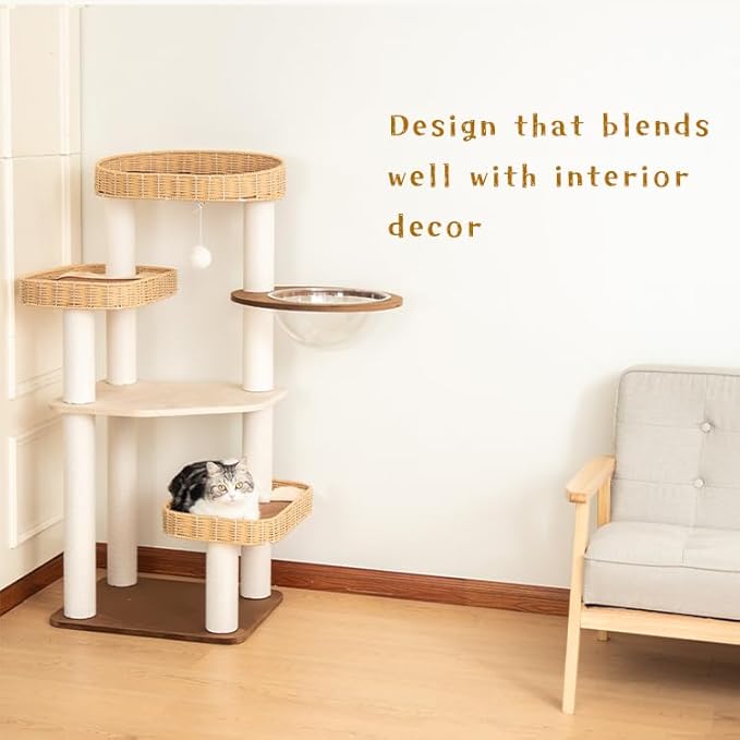 48'' Cat Tree for Large Cats, Modern Cat Tree Multi-Level Condo with Natural Wood, Cat Activity Centre for Medium and Big Pets-PurrikoPets