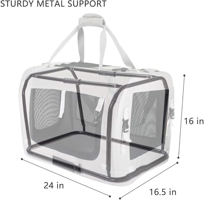 Extra Extra Large Cat Carrier Soft Sided, Portable Small Dog Carrier for 2 Cats, 24"x16.5"x16" Car Travel Folding Comfortable Design with Litter Box and Bowls, Grey+ Litter Box+ Bowl*2-PurrikoPets