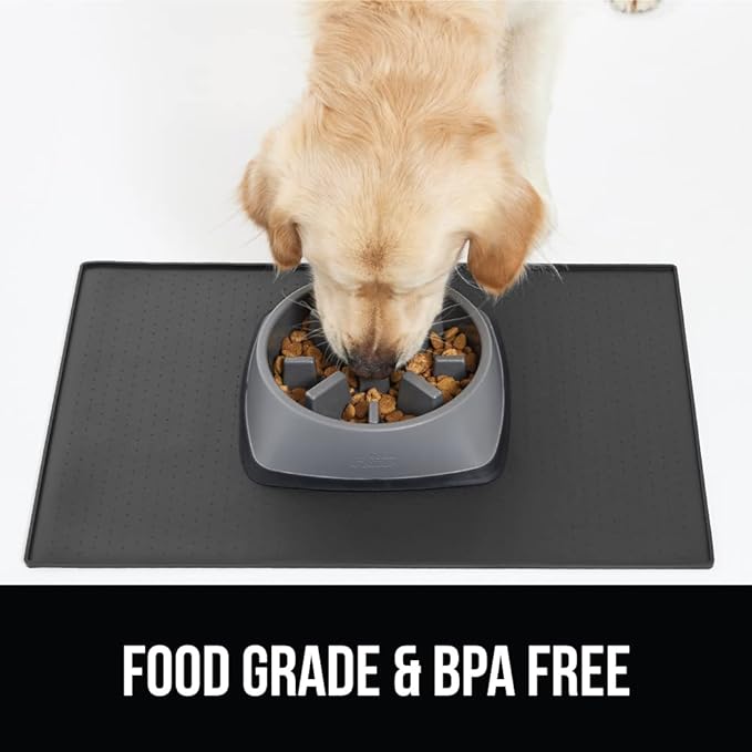 GORILLA GRIP 100% Waterproof Raised Edge BPA Free Silicone Pet Feeding Mat, Dog Cat Food Mats Contain Spills Protects Floors, Placemats for Cats and Dogs Water Bowl, Pets Accessories 16x10, Charcoal-PurrikoPets