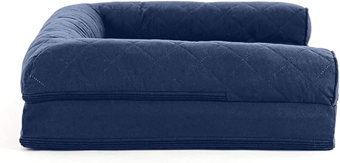 Furhaven Cooling Gel Dog Bed for Medium/Small Dogs w/ Removable Bolsters & Washable Cover, For Dogs Up to 35 lbs - Quilted Sofa - Navy (Blue), Medium-PurrikoPets