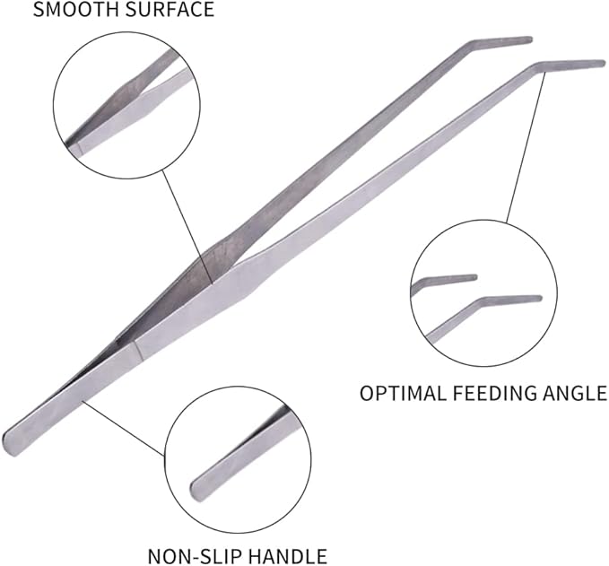 Extra Long Handle Aquarium Tweezers Serving Tongs Feed clamp,2 Pack Stainless Steel Straight and Curved Tweezers Set for Fish Tank Plants Reptile Feeding Tongs（15 Inchs）-PurrikoPets