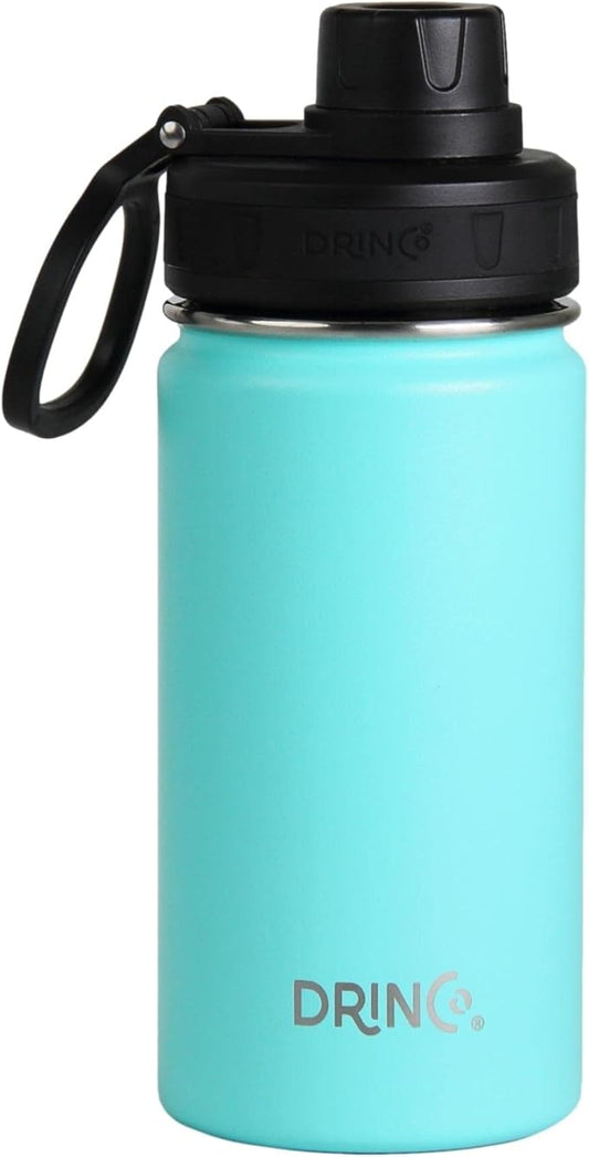 DRINCO Stainless Steel Water Bottle Spout Lid Vacuum Insulated Double Wall Water Bottle Wide Mouth (40oz 32oz 22oz 18oz 14oz) Leak Proof Keeps Cold or Hot (14 oz, 14oz Teal)-PurrikoPets