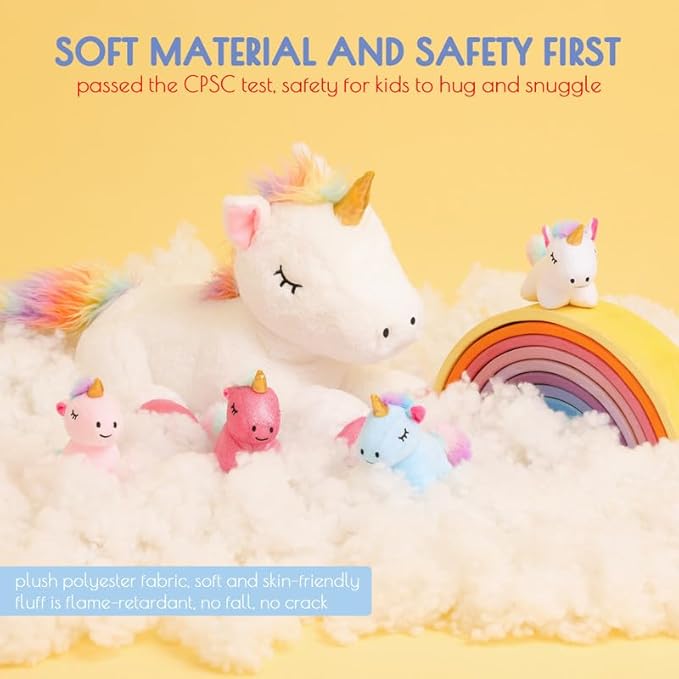 5 Pieces Unicorn Toys Stuffed Animals for Girls, 1 Mommy Unicorn with 4 Babies, Soft Plush Unicorn Toys Gifts for Girls 3 4 5 6 7 8 9 Years, Kids, Children, Christmas, Birthday, Valentine's-PurrikoPets