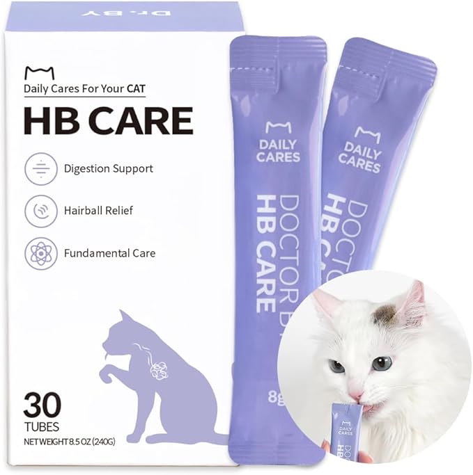 Dr.by HB Care Hairball Supplement for Cats– Hairball Relief Furball Control Remedy & Digestive Support Supplements with Omega-3, Chitosan-30 Individuallly Packaged (1 Pack, 30 Count)-PurrikoPets