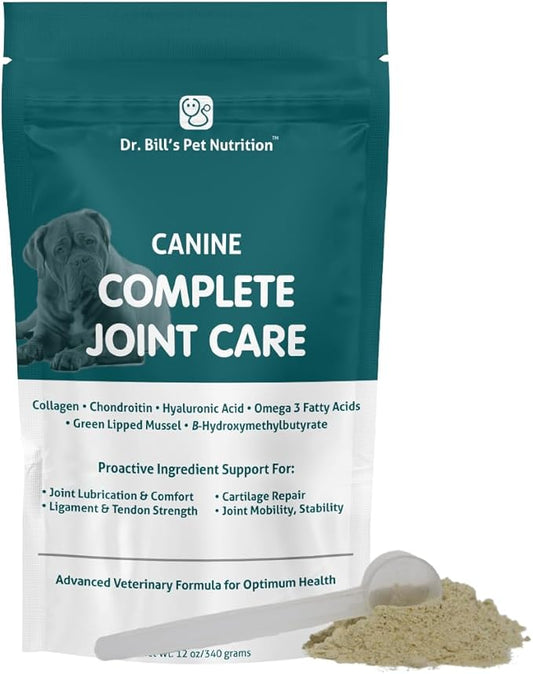 Dr. Bill’s Canine Complete Joint Care – Hip & Joint Supplement for Dogs for Mobility, Muscle Support & Inflammation Relief – Green Lipped Mussel, Chondroitin, Collagen, Omega-3 – Powder, 340g-PurrikoPets