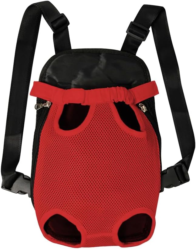 FEimaX Dog Carrier Backpack Pet Legs Out Front Cat Travel Bag, Adjustable Puppy Backpacks Carriers Hands-Free for Small Medium Dogs Cats Hiking Traveling Camping Daily Walking (Small, Red)-PurrikoPets