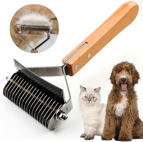 2 in 1 Undercoat Rake for Dogs and Cats, Professional Grooming Brush Dematting & Shedding Comb to Remove Loose Hair, Matted Fur Efficiently, Perfect for Poodle, Doodle & All Long Haired Pets-PurrikoPets