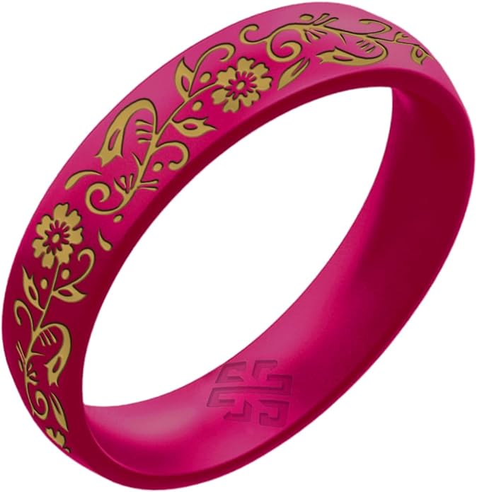 Knot Theory Nordic Bloom Silicone Ring for Men Women - Black, Metallic Blue, Cosmic Purple, Fuchsia, Northern Lights Breathable Comfort Fit 6mm Bandwidth