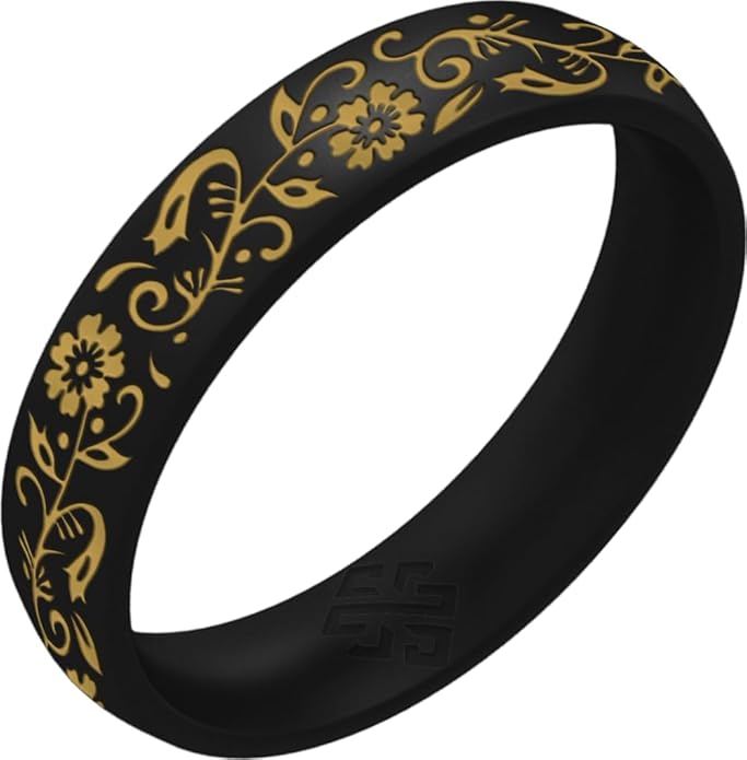 Knot Theory Nordic Bloom Silicone Ring for Men Women - Black, Metallic Blue, Cosmic Purple, Fuchsia, Northern Lights Breathable Comfort Fit 6mm Bandwidth