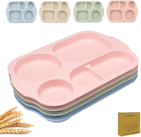 12 Inch Divided Plates4 PCS - Reusable Unbreakable Wheat Straw Plates, Dinnerware Lunch Tray Plates Tableware for Kitchen, Picky Eaters, Campers and Portion Control (Blush)-PurrikoPets