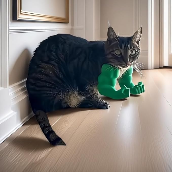 Funny Cat Muscle Arm, 3D Print Cat Neck Arm with Muscles, Funny Pet Prop Boom Arm, for Kitten Birthday Party Supplies(Green)-PurrikoPets