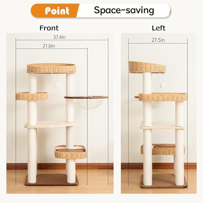 48'' Cat Tree for Large Cats, Modern Cat Tree Multi-Level Condo with Natural Wood, Cat Activity Centre for Medium and Big Pets-PurrikoPets