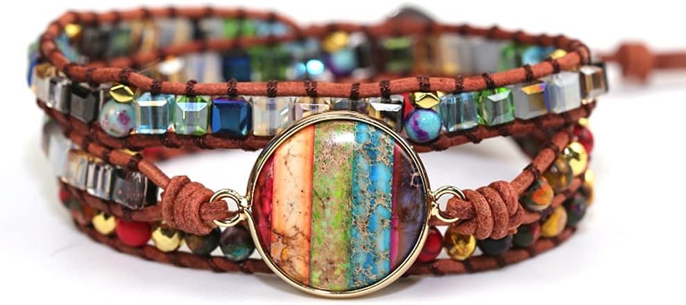 ZOSOJONA Women Wrap Bracelet Boho Natural Jasper Crystal Stone Beads Strand Bracelets
