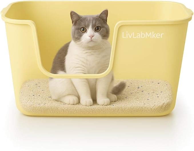 Extra Large Cat Litter Box with High Sides - Splash-Proof Design for Big Cats & Multi-Cat Homes, 24.6in x 16.7in x 12.8in (Yellow)-PurrikoPets