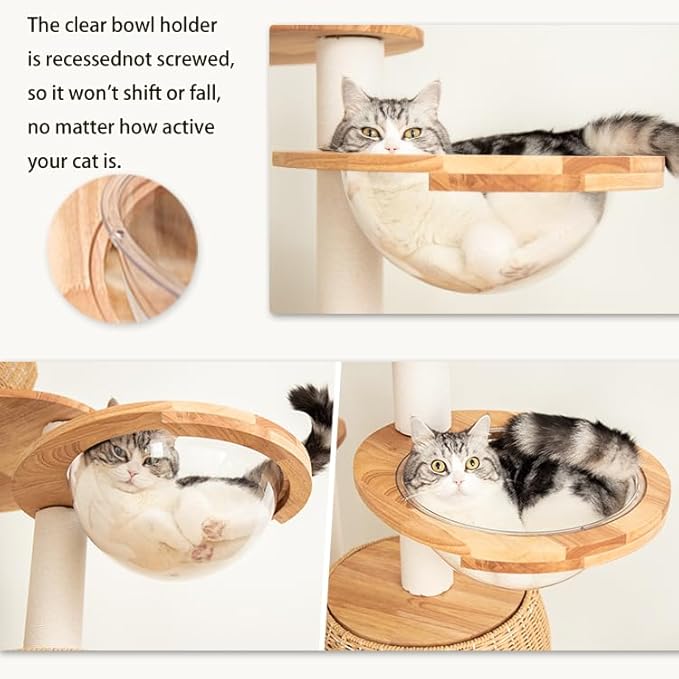 57'' Cat Tower for Large Cats, Manual Hand Woven Modern Multi-Level Condo with Natural Wood, Cat Activity Centre for Medium and Big Pets-PurrikoPets