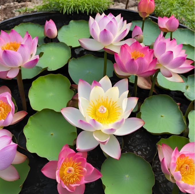 50 Sacred Lotus Seeds for Planting in Water Mixed Flower Color Pink Red White Yellow Multicolor Aquatic Nelumbo nucifera Bonsai Bowl Lotus Seed Ponds Water Feature Gardens Water Lily (50, Lotus Seed)-PurrikoPets