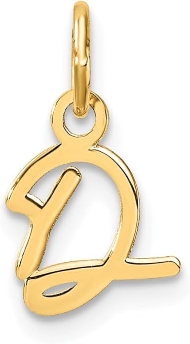 Jewelry Affairs 14K Yellow Gold Script Alphabet Initial Letter Charm Pendant, 14mm