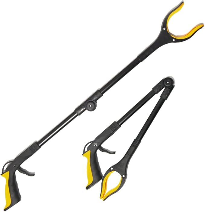 Fish Tank Accessories - 31" Aquarium Tweezers Grabber for Aquarium Landscaping Decoration Grab and Place Garbage Cleanup Foldable Gripper Multi-Function Mobility Aid Reaching Assist Tool(Yellow)-PurrikoPets