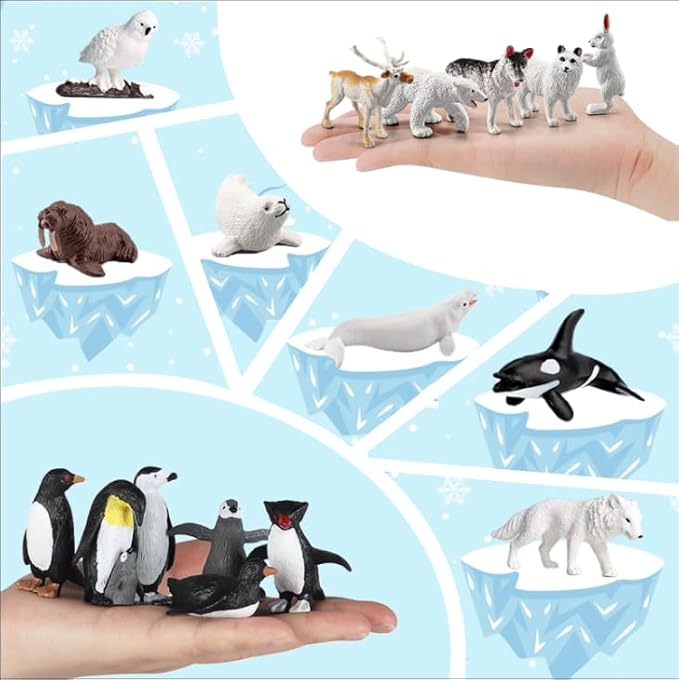 26Pcs Arctic Animal Figures - Polar Animal Toys Figurines with Penguins Arctic Fox Wolf Polar Bear Reindeer - Miniature Toys Cake Topper Christmas Birthday Gift for Kids & Toddlers-PurrikoPets