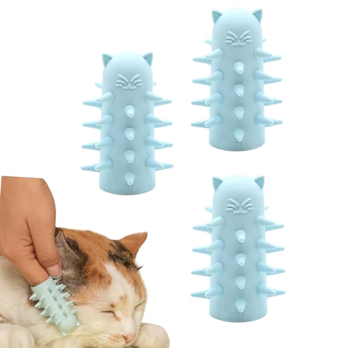 Furr&Purr Cat Brush, Scratcher, and Massager - Indoor Cat Calming Care with Face Scratcher, Finger Brush (3-Pack, Made in USA)-PurrikoPets
