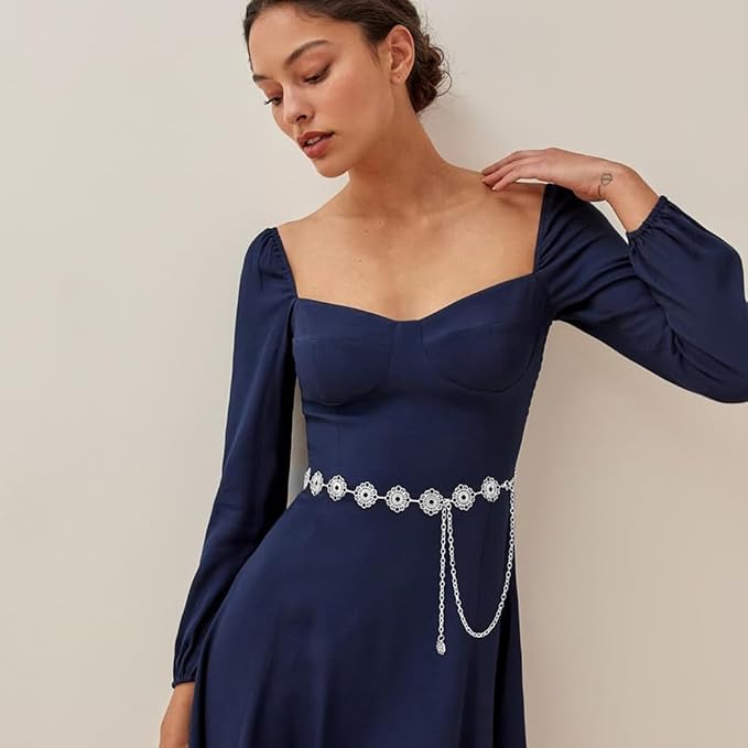 Small Flower Metal Belt Chain - Adjustable Waist Chain for Women's Dresses