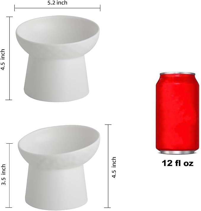 4 Pcs Small Ceramic Raised Cat Bowls, Tilted Elevated Food or Water Bowls, Stress Free, Backflow Prevention, Dishwasher and Microwave Safe, Lead & Cadmium Free(4pc White)-PurrikoPets