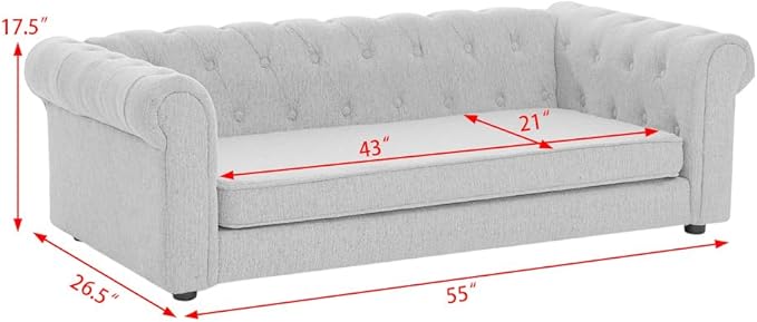 Dog Sofa Couch for Medium to Large Dogs, 55" Memory Foam Pet Sofa Couch with Washable Fabric, Durable Elevated Dog Bed with Legs, Removable Cushion for Medium and Large Dogs, Blue-PurrikoPets