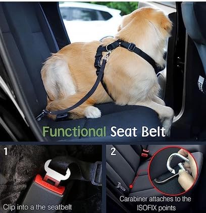 Dog Seat Belt, Safety Vest Dog Car Harness with Adjustable Buckle Dog Seat Belt for Vehicle Nylon Pet Safety Seat Belts Heavy Duty(M, Lake Blue)-PurrikoPets