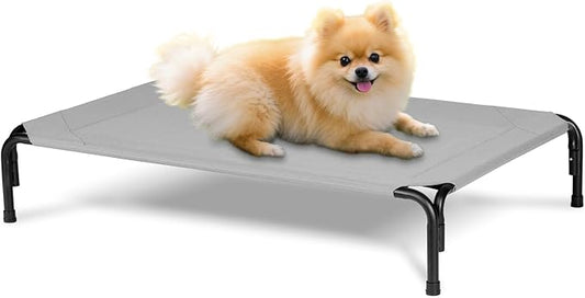 Elevated Dog Bed for Outdoor, Medium Raised Dogs Cot for Training, Cooling Pet Beds with Washable Mesh, Indestructible Lifted Platform for Outside Camping, 35 inch Grey-PurrikoPets