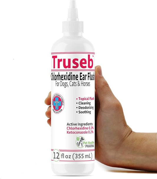All Natural Ear Flush for Dogs & Cats, Ketoconazole & Chlorhexidine Ear and Vet-Strength Ear wash with a Light Scent (USA) (Ketoconazole & Chlorhexidine Ear Flush, 12 oz)-PurrikoPets