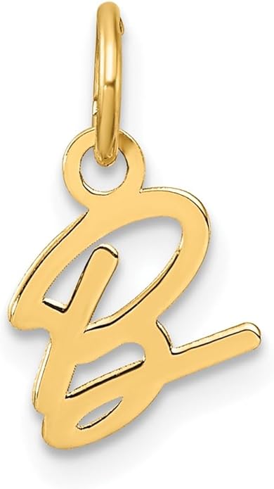 Jewelry Affairs 14K Yellow Gold Script Alphabet Initial Letter Charm Pendant, 14mm