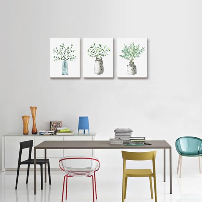 AHUASJART Canvas Wall Art Paintings For Kitchen Dining Room Large Size Wall Decor Living Room Wall Decoration For Bedroom Office Decor Green Leaf Vase Wall Pictures Artwork For Home Walls 3 Piece-PurrikoPets